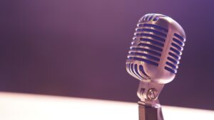 Condenser microphone on black background