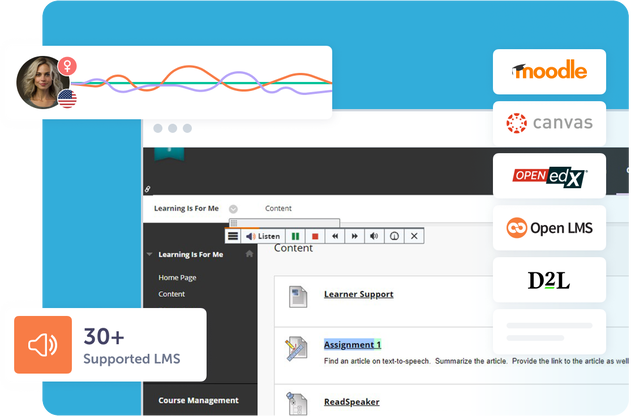 A computer screen where a text-to-speech tool reads into an LMS.